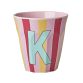 Rice - Bogstave Melamin Kop - K - Stribet Pink